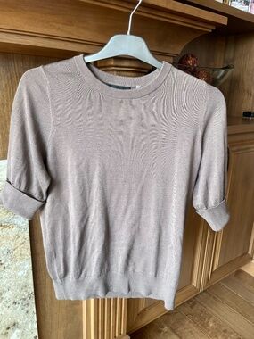 REPEAT Cotton-Viscose Fine-Knit Short-Sleeve Sweater Taupe XS / S
